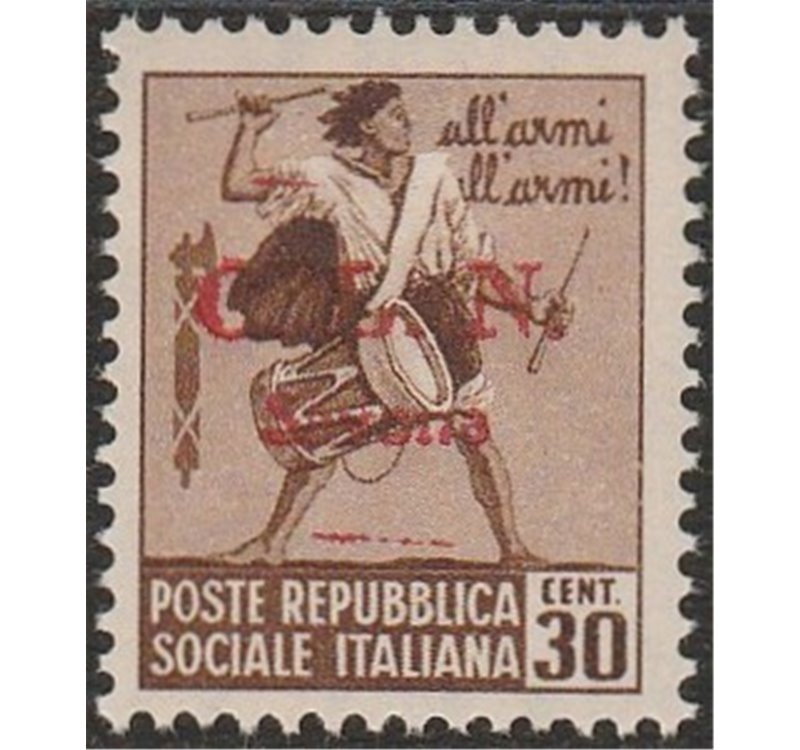 Italia 1945 - Savona Tamburino 30 c. fil. corona con sovr. "C.L.N. Savona" Cat. € 7000 (**)