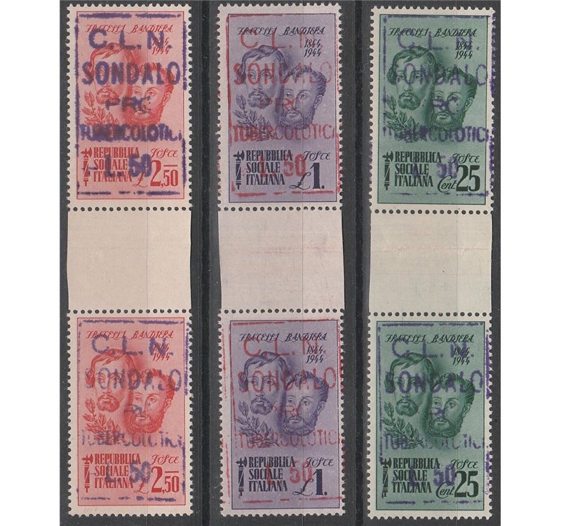 Italia 1945 - C.L.N. Sondalo l'emissione in coppia con interspazio di gruppo Cert.: Biondi. Cat. CEI € 30000++ (**)