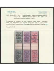 Italia 1945 - C.L.N. Sondalo l'emissione in coppia con interspazio di gruppo Cert.: Biondi. Cat. CEI € 30000++ (**)