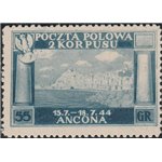 1946 - Vittorie Polacche 55 g. azzurro su carta giallastra spessa. Gommato Cat. € 260 (**)