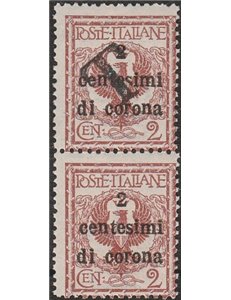 1918-19 - Trentino Varietà Bolzano 1 Trento e Trieste, coppia verticale del 2 c. Cat. € 480 (**)