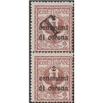 1918-19 - Trentino Varietà Bolzano 1 Trento e Trieste, coppia verticale del 2 c. Cat. € 480 (**)