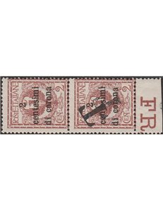 1918-19 - Trentino Varietà Bolzano 1  f.lli di Trento e Trieste, coppia verticale del 2 c. Cert.: Biondi. Cat. € 720 (**)