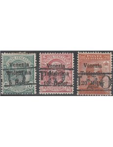 1918-19 - Trentino Bolzano 3 Serie di Venezia Tridentina con sovr. dei nuovi valori "T 5, T 10, T 20"  Cat. € 680 (*)