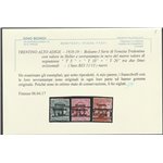 1918-19 - Trentino Bolzano 3 Serie di Venezia Tridentina con sovr. dei nuovi valori "T 5, T 10, T 20"  Cat. € 680 (*)