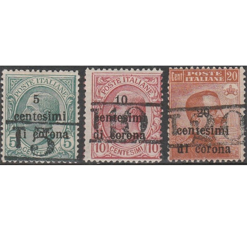 1918-19 - Trentino Bolzano 3 F.lli di Trento e Trieste 5 c. 10 c. 20 c. con sovr. dei nuovi valori Cat. € 680 (*)
