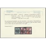 1918-19 Trentino Bolzano 3 F.lli di Trento e Trieste 5 c. 10 c. 20 c. con sovr. dei nuovi valori Cat. € 820 (U)