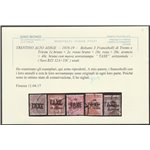 1918-19 - Trentino Bolzano 3 Trento e Trieste con sovr. orizzontale " TAXE" in nero Cat. € 1850 (U)