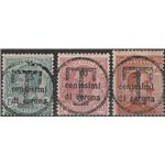 1919 - Trentino Alto Adige Bolzano 3 F.lli di Trento e Trieste con sovr. "T" grande in un cerchio Cat. € 1350 (**)