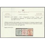 1919 - Trentino Alto Adige Bolzano 3 F.lli di Trento e Trieste con sovr. "T" grande in un cerchio Cat. € 1350 (**)