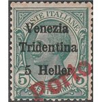 1919 - Trentino Alto Adige Bolzano 3 Leoni 5 h. su 5 c. di Venezia Tridentina con sovr. in rosso "Porto" Cat. € 480 (**)