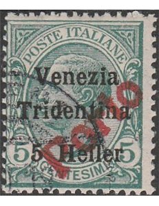 1919 - Trentino Bolzano 3 Venezia Tridentina 5 h. su 5 c. verde con sovr. in rosso "Porto" Cat. € 380 (U)