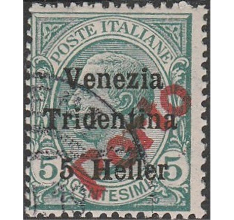 1919 - Trentino Bolzano 3 Venezia Tridentina 5 h. su 5 c. verde con sovr. in rosso "Porto" Cat. € 380 (U)