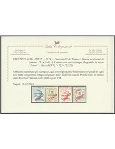 1919 - Trentino Bolzano 3 Trento e Trieste, la serie con sovr. in rosso "Porto" Cat. € 12720 (**)