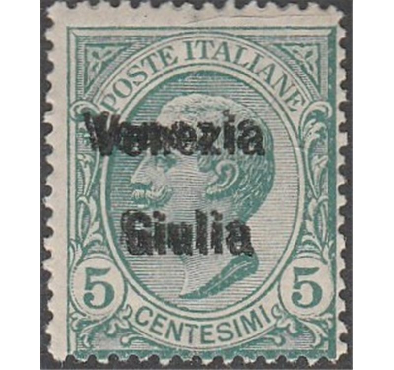 1918 -Venezia Giulia Varietà Leoni 5 c. verde con doppia sovrastampa "Venezia Giulia" Cat. € 450 (**)