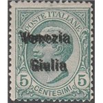 1918 -Venezia Giulia Varietà Leoni 5 c. verde con doppia sovrastampa "Venezia Giulia" Cat. € 450 (**)