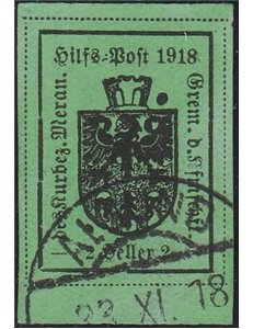 1918 - Merano Stemma 2 h. verde chiaro I tipo Cat. € 120 (U)