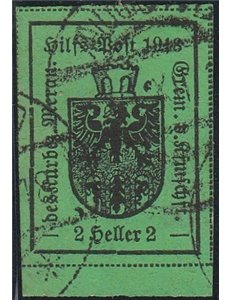 1918 - Merano 2 h. verde II tipo Cat. € 325 (U)