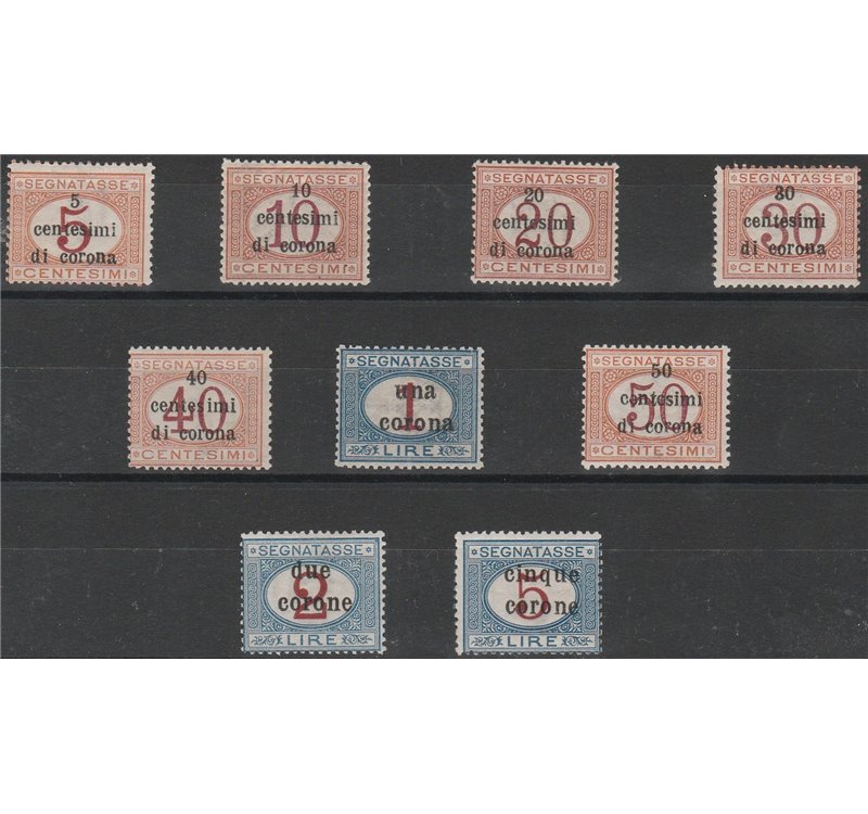 1919 - Terre Redente Trento e Trieste Segnatasse di Regno con sovr. del nuovo valore in corone Cat. € 1500 (**)