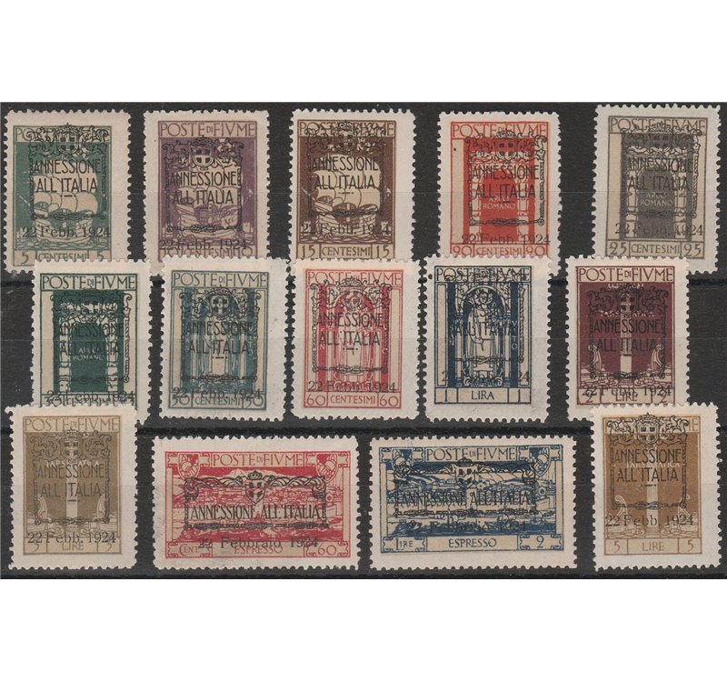 1924 - Fiume Annessione all'Italia, la serie. Cat. €400 (**)