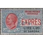 1922 - Dalmazia Espresso d'Italia con sovr. " LIRE 1,20 DI CORONA" non emesso. Cat. € 3000 (**)