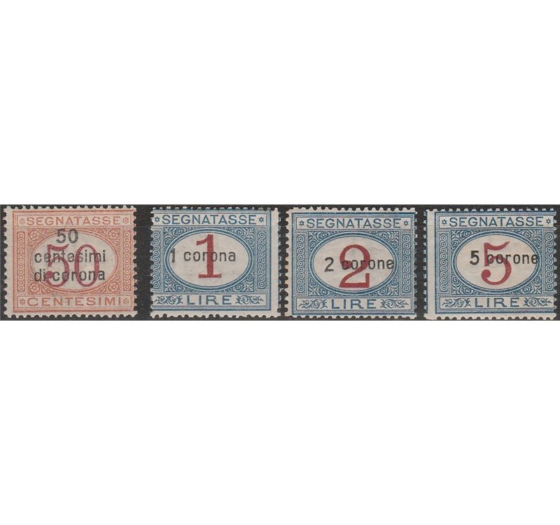 1922 - Dalmazia Segnatasse del Regno con sovrastampa del valore in corone Cat. € 750 (**)