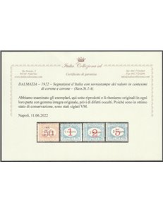 1922 - Dalmazia Segnatasse d'Italia con nuovi valori in sovrastampa Cat. € 750 (**)