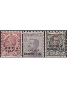 1923 - Occ. Mil. Italiana Corfù Francobolli d'Italia del 1901-1908, la serie con sovr. "CORFU'" e nuovi valori Cat. €600 (**)
