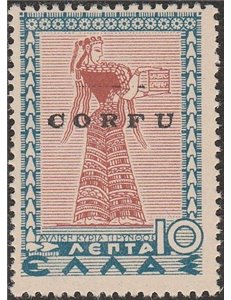 1941 - Occ. Mil. Italiana Corfù Francobollo di Grecia del 1937 10 L. azzurro e bruno con sovrast. "CORFU" Cat. € 5500 (**)