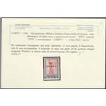 1941 - Occ. Mil. Italiana Corfù Francobollo di Grecia del 1937 10 L. azzurro e bruno con sovrast. "CORFU" Cat. € 5500 (**)