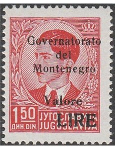 1942 - Montenegro Francobollo di Jugoslavia, Re Pietro 1,50 d. rosso con sovr. in nero Cat. € 1000 (**)