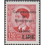 1942 - Montenegro Francobollo di Jugoslavia, Re Pietro 1,50 d. rosso con sovr. in nero Cat. € 1000 (**)