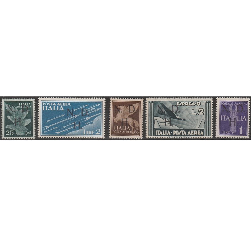 1944 - Primosten F.lli d'Italia: Posta Aerea Pegaso con sovr. a mano "N.D.H" tiratura 20, la serie. Cat. € 5000 (**)
