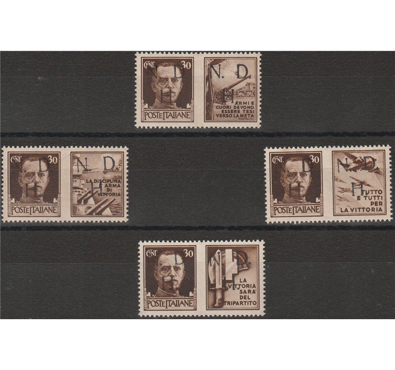 1944 - Primosten Propaganda di guerra, la serie dei 30 c. con sovr. a mano "N.D.H" tiratura 20 Cat. € 4000 (**)