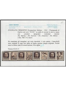 1944 - Primosten Propaganda di guerra, la serie dei 30 c. con sovr. a mano "N.D.H" tiratura 20 Cat. € 4000 (**)