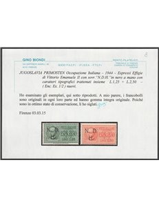 1944 - Primosten Ex d'Italia del 1932-33 con sovr. a mano "N.D.H" tiratura 20, la serie. Cat. € 2000 (**)