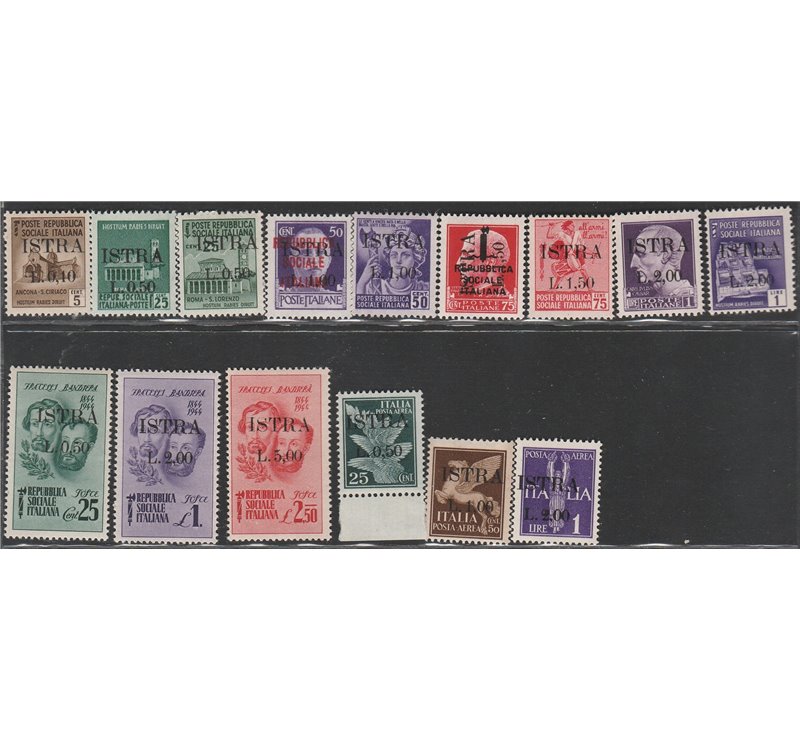 1945 - Occ. Jugoslava Istria F.lli d'Italia del 1930-1945 con sovr. "ISTRA" e nuovi valori Cat. € 1000 (**)