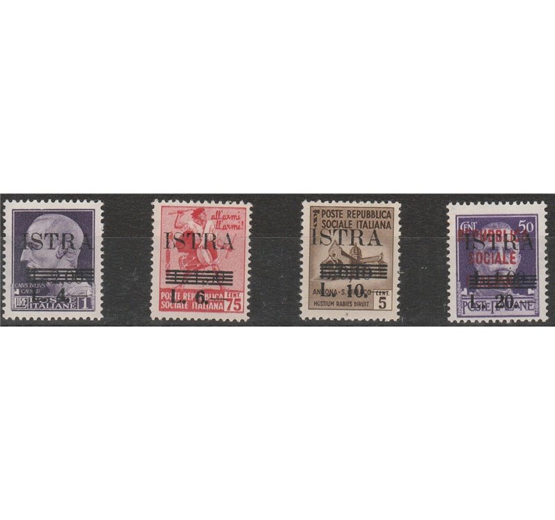 1945 - Occ. Jugoslava Istria Pola la serie sovrastampata con nuovi valori Cat. €140 (**)