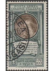 1932 - Colonie Italiane Emissioni Generali Pro Società Dante Alighieri L. 100  Cert.: Italia Colleziona. Cat. € 250 (U)