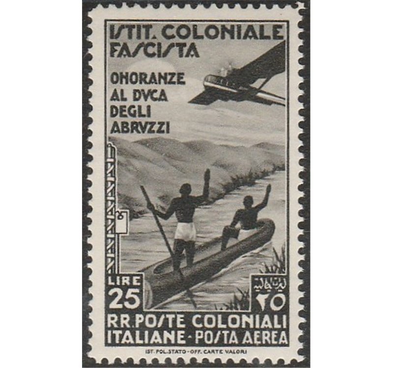 1934 - Colonie Italiane Emissioni Generali Onoranze al Duca degli Abruzzi L. 25 bruno nero Cat. € 120 (**)