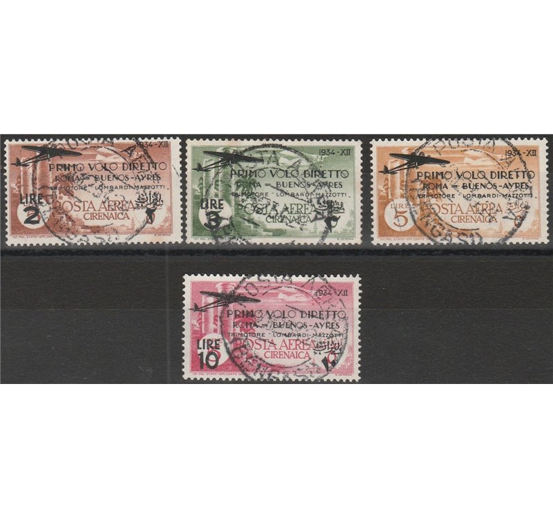 1934 - Colonie Italiane Cirenaica Roma-Buenos Aires, la serie. Cat. € 550 (U)