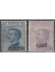 1912 - Colonie Italiane Egeo Francobolli d'Italia del 1908 con sovr. " EGEO " la serie. Cat. € 700 (**)