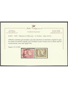 1929 - Colonie Italiane Egeo Pittorica, la serie Dent. 11 Cert.: Italia Colleziona. Cat. € 950 (U)