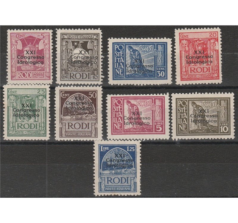 1930 - Colonie Italiane Egeo Serie Pittorica del 1929 con sovr. "XXI Congresso Idrologico" Cat. € 9000 (**)