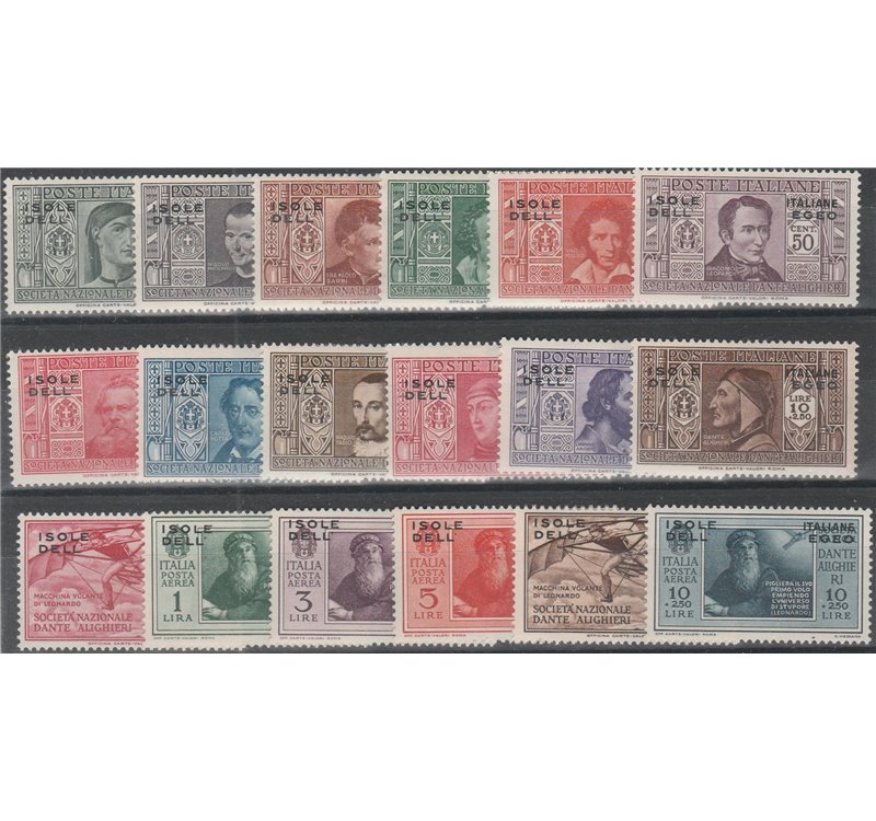1932 - Colonie Italiane Egeo Dante Alighieri, la serie. Cat. € 170 (**)