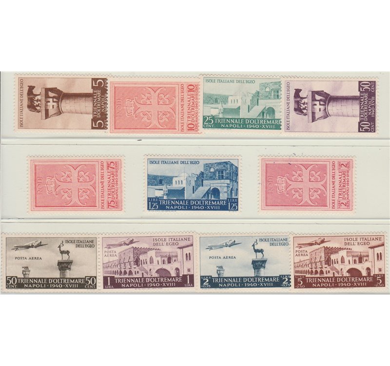 1940 - Colonie Italiane Egeo Triennale d'Oltremare, la serie. Cat. € 70 (**)
