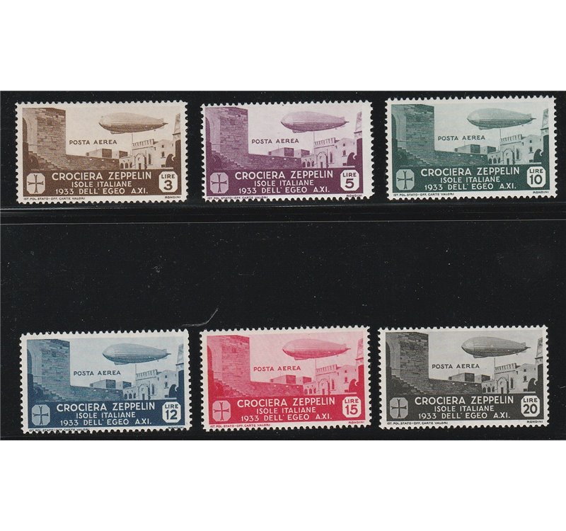 1933 - Colonie Italiane Egeo Crociera Zeppelin, la serie. Cat. € 3000 (**)
