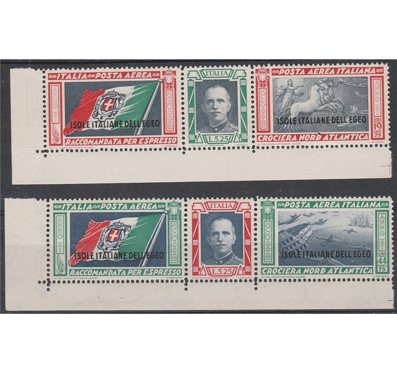 1933 - Colonie Italiane Egeo Crociera Balbo, la serie dei due trittici Cat. € 650 (**)