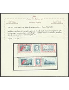 1933 - Colonie Italiane Egeo Crociera Balbo, la serie dei due trittici Cat. € 650 (**)