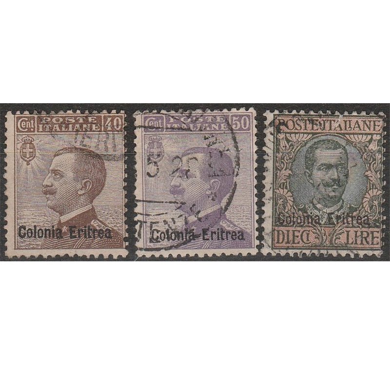 1916 - Colonie Italiane Eritrea Floreale, la serie con sovr. "Colonia Eritrea" Cat. € 1200 (U)